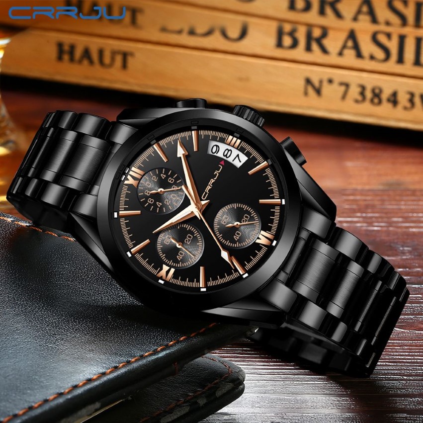 Crrju Mens Quartz Analog Watch Luxury Fashion SportWリストウォッチ防水ステンレス鋼の男性時計時計Relogio Masculino282b