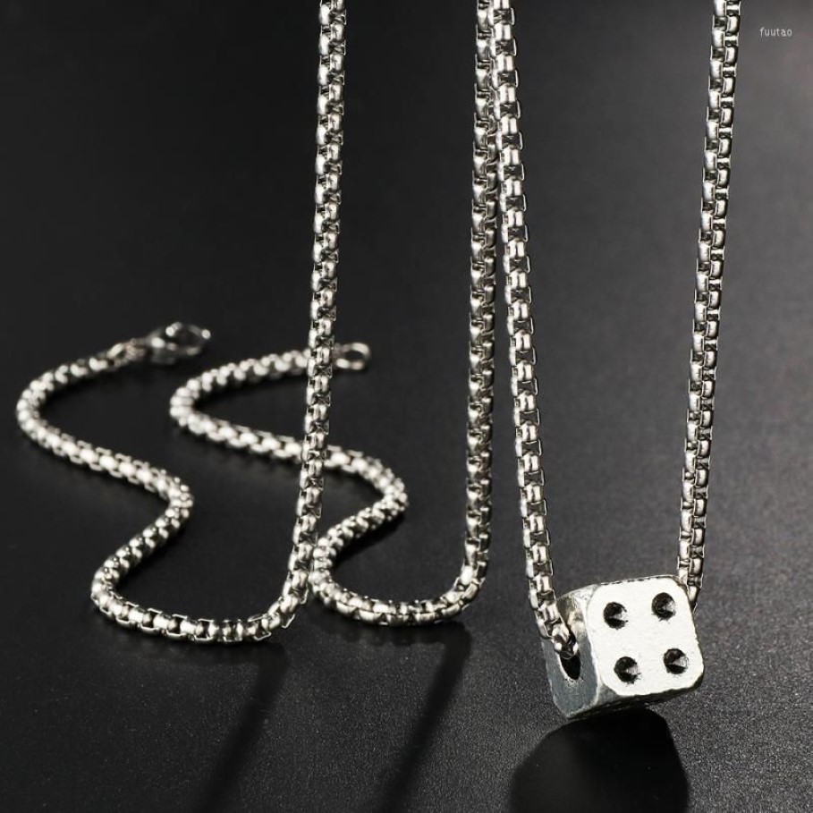 Pendant Necklaces Fashion Men's Cool Cube Dice Style Silver Color Stainless Steel Long Chain Male Lucky Gifts For Him Jewelry282K