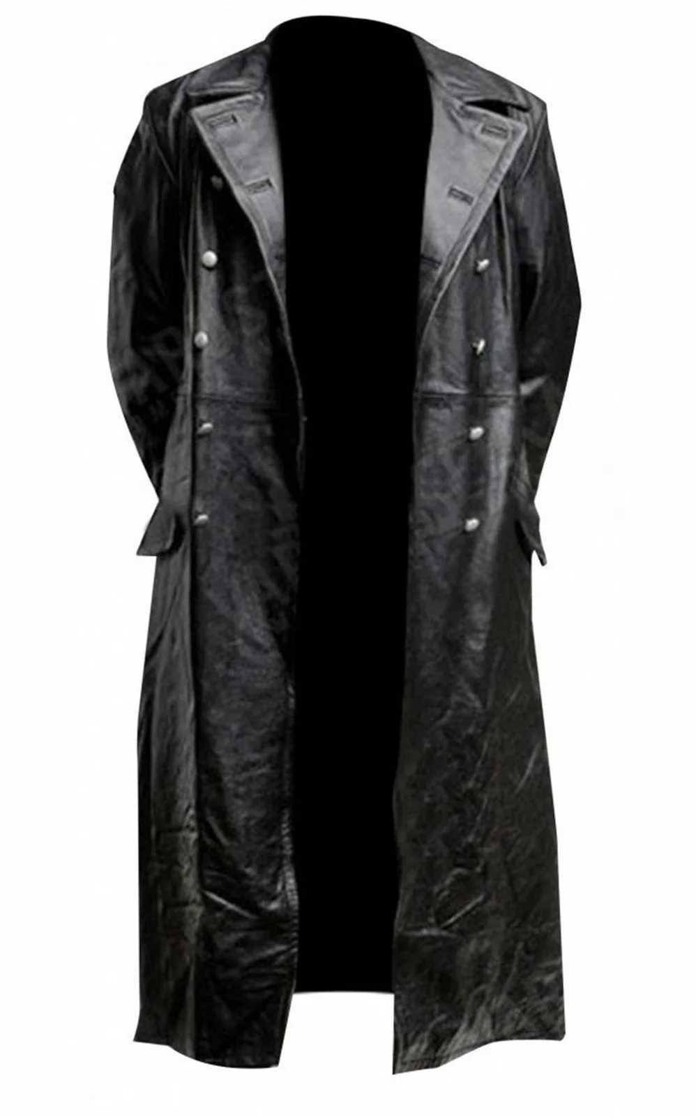 Uniforme militaire classique allemand de la seconde guerre mondiale, simili cuir pour hommes, TRENCH COAT en cuir véritable noir pour officier 240330