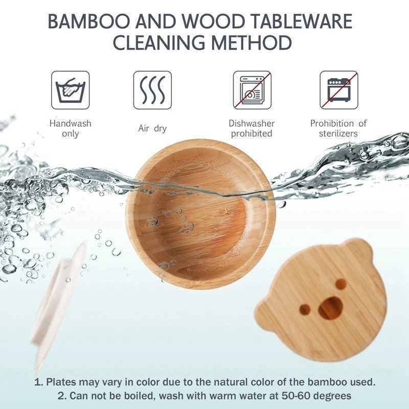 Copos Pratos Utensílios Bebê Alimentando Tigela De Bambu Dos Desenhos Animados Animal Urso Bebê Prato De Jantar Criança Alimentação Louça Com Ventosa De Silicone Pratos Infantis 240329