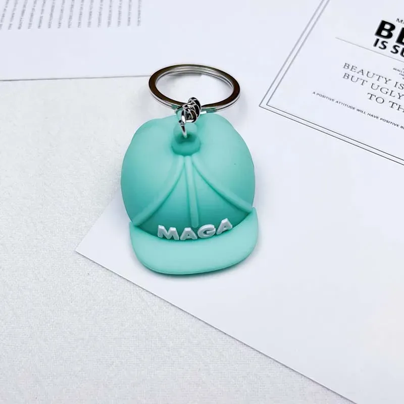 12 styles Macaron Cartoon Trump Cap Keychain Cute Car accessories Rubber keychains 0329