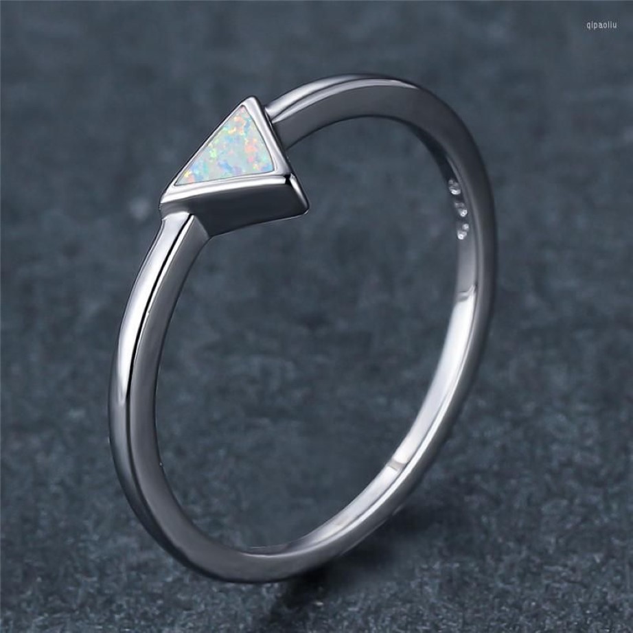 Cluster Rings Trendy Gold Silver Color Wedding Ring White Blue Opal Engagement Thin Minimalist Triangle Small Stone For Women Part271A