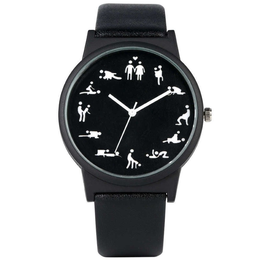 Montre à Quartz amusante et créative pour hommes, cadran noir, confortable, bracelet en cuir noir, H1012244Q