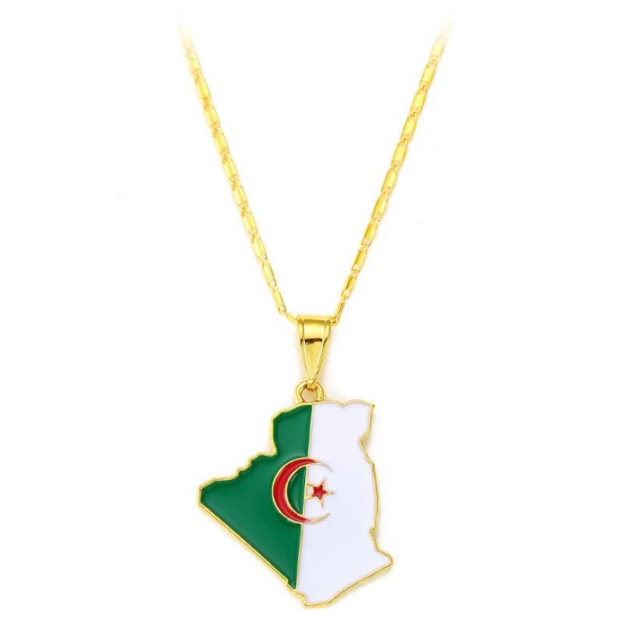 Country Algeria Map & Flag Pendant Necklace Gold Color Trendy Jewelry Maps of Algeria Ethnic Gifts Bijoux Femme2726