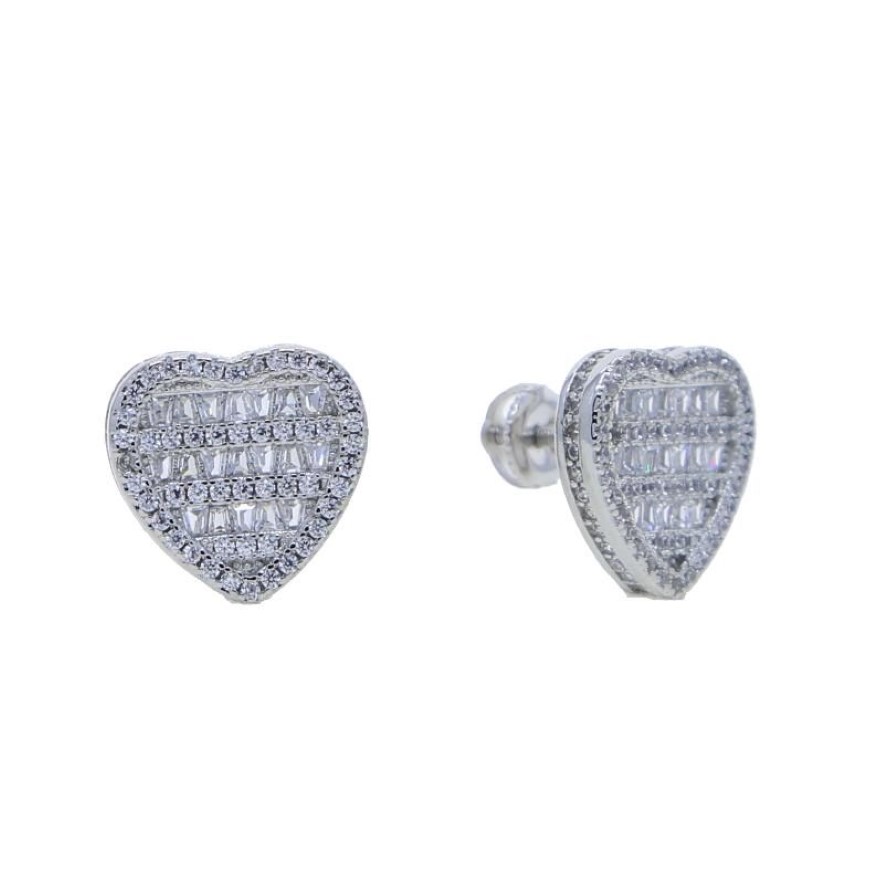 Stud High Quality Iced Out Bling 5A Cubic Zircoina Heart Shaped Screw Back Earring For Women Men Hip Hop Charm Geometric JewelrySt320K