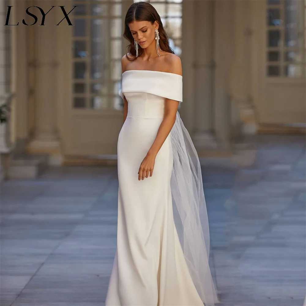 Urban Sexy Dresses LSYX Elegantes, schulterfreies, rückenfreies Meerjungfrau-Hochzeitskleid für Frauen 2024, schlichtes Krepp-Schlepp-Minimalismus-Brautkleid yq240329