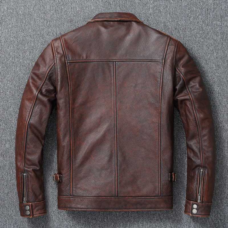 Men's Leather Faux Leather Genuine Leather Mens Retro Old-Fashioned Motorcycle Jacket Pure Head Layer Cowhide Slim-Fit lapel Coat Casual Trend 240330