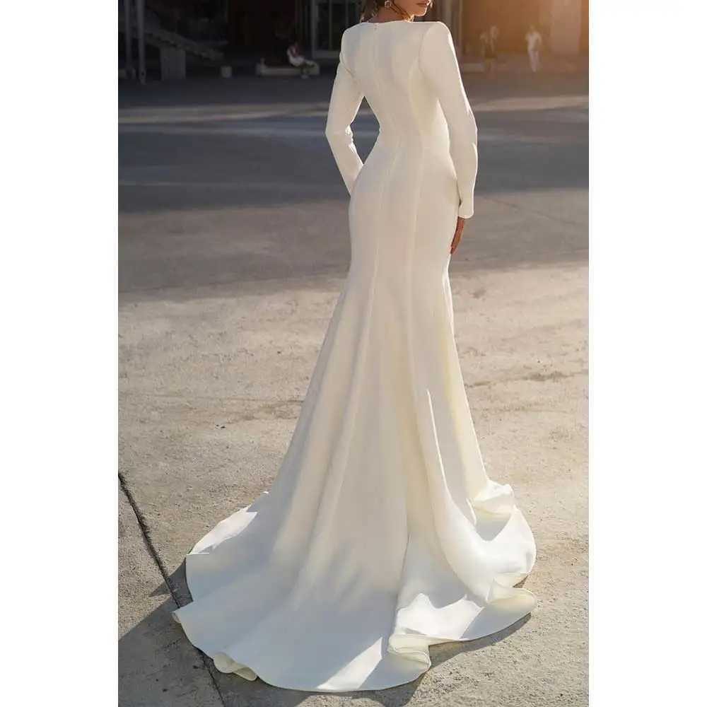 Urban Sexy Dresses Yumdai Luxury Dubai Rhinestone White Wedding Bridal Evening Dress 2023 Bankett Fishtail Long Sleeve High-End Ball YQ240329