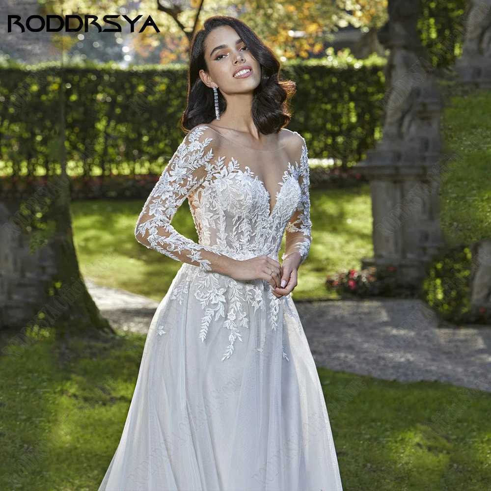 Robes sexy urbaines RODDRSYA élégant manches longues robe De mariée dos nu Tulle robes De mariée dentelle appliques a-ligne col rond Vestido De Noiva 2024 yq240329