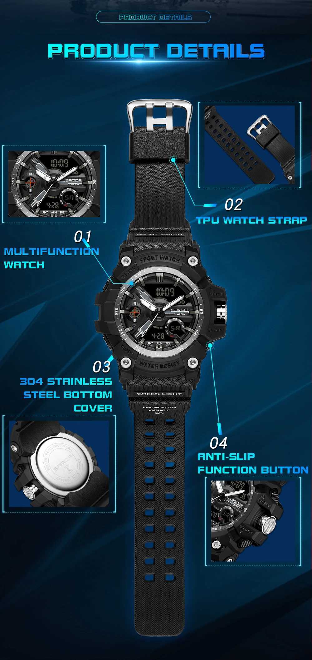 Montres-bracelets SANDA nouvelles montres de choc militaires horloge de style G pour hommes garçon Quartz montre-bracelet analogique étanche montre de Sport hommes LED montre numérique 24329