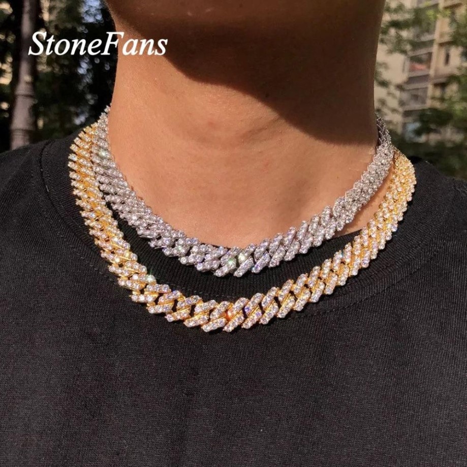 Stonefans Hip Hop Cuban LinkチェーンChoker Necklace Bling Jewlery Men Men Fashion Iced Cuban Rhinestone Necklace Collar Chain T20228J