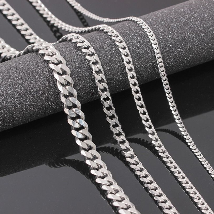 VRIUA Width 4 5 6 9MM 18-26 inch Customize Length Mens High Quality Stainls Steel Necklace Curb Cuban Link Chain Jewerly167G