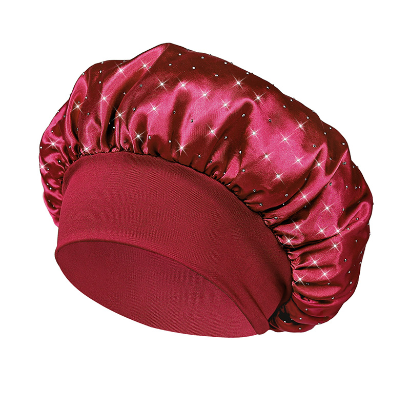 Chapéu de noite de cristal de faixa larga de cetim de cor sólida para mulheres senhora elástico bonés de dormir gorro cuidados com o cabelo banho acessórios de moda