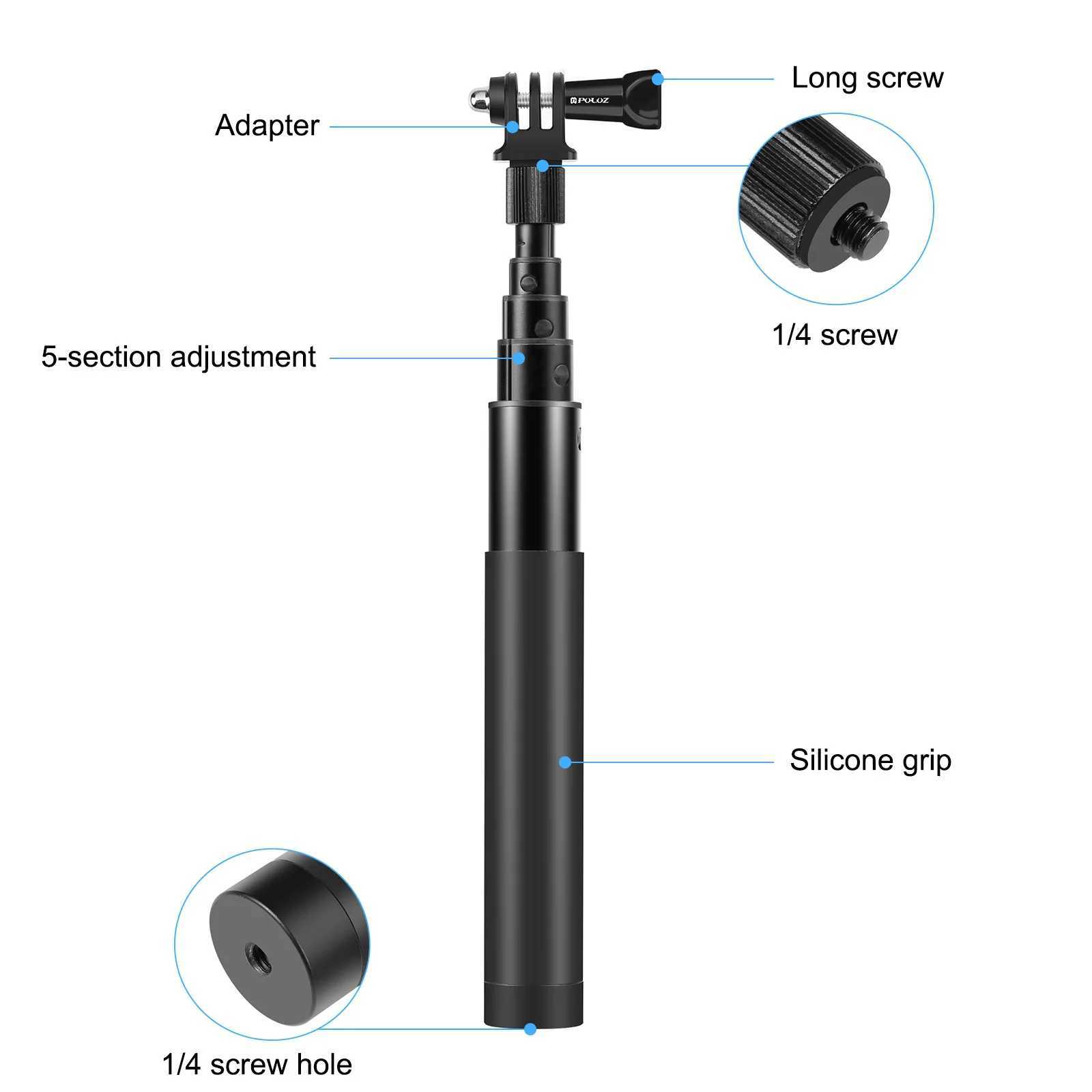 Selfie Monopods Universele uitschuifbare aluminium Selfie Stick Monopod voor Hero SJcam DJI OSMO Insta 360 actiecamera's 24329