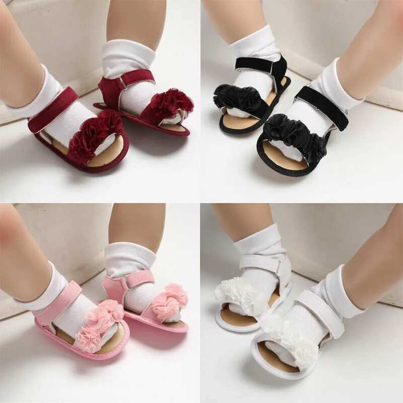 Sandaler Pudcoco Pretty Newborn Kid Baby Girl Flower Spets Sandaler Tappar Flatskor Summer Casual Crib Shoes First Prewalker 0-18m 240329