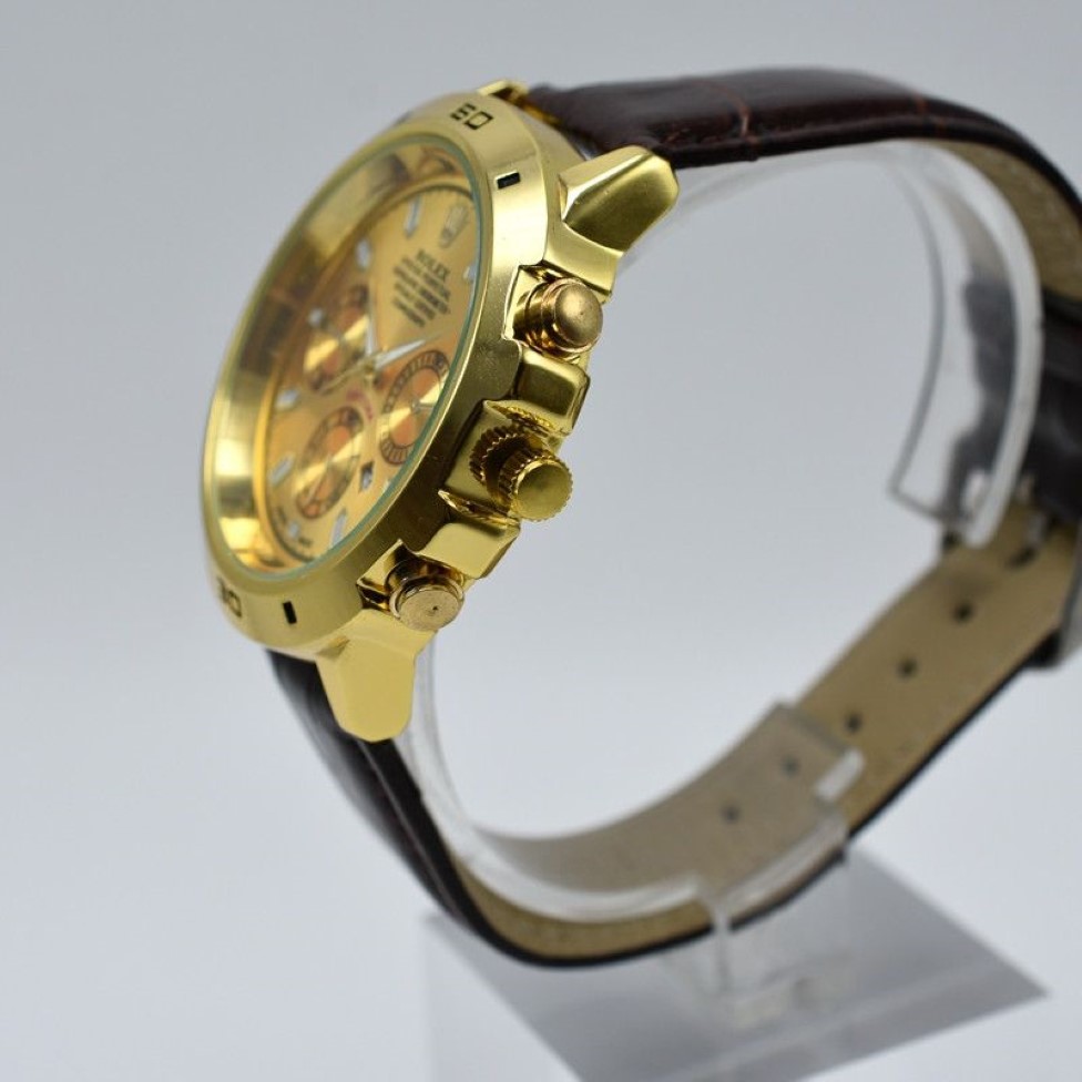 En 40 mm, caja dorada de cuero de cuarzo, relojes redondos de moda para hombre, fecha del día, reloj analógico para hombre, reloj de diseñador, gif257l para hombre completo