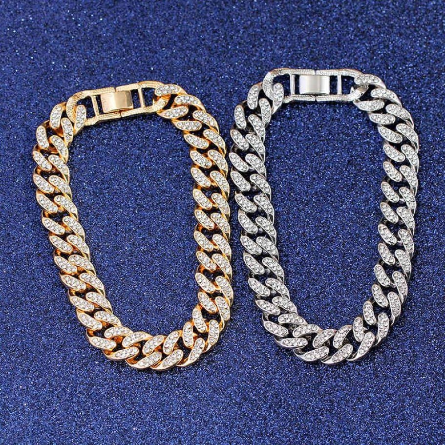 12 mm Miami Cuban Link Chain Gold Silver Color Choker for Women Out Out Crystal Rhinestone Naszyjnik Hip Hop Jewlery289o