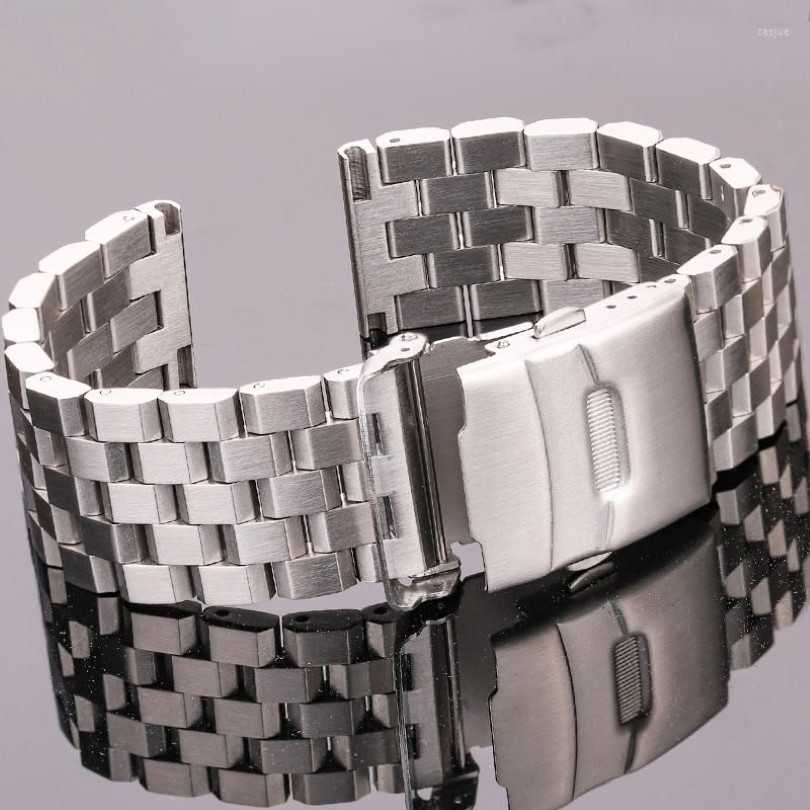 Bracelets de montre Bracelet en acier inoxydable solide Bracelet 18mm 20mm 22mm 24mm femmes hommes argent bracelet de montre en métal brossé accessoires 271O