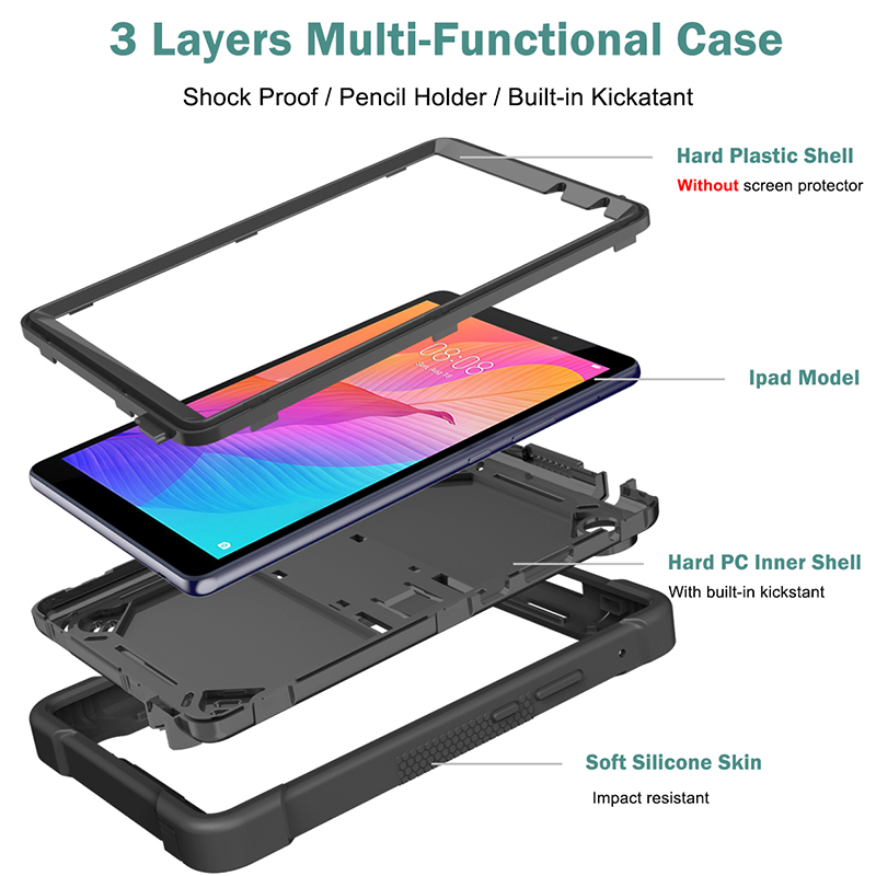 Caso de silicone à prova de choque pesado para HW Matepad T8 de 8 polegadas, protetor de cobertura protetora+kickstand rotativo