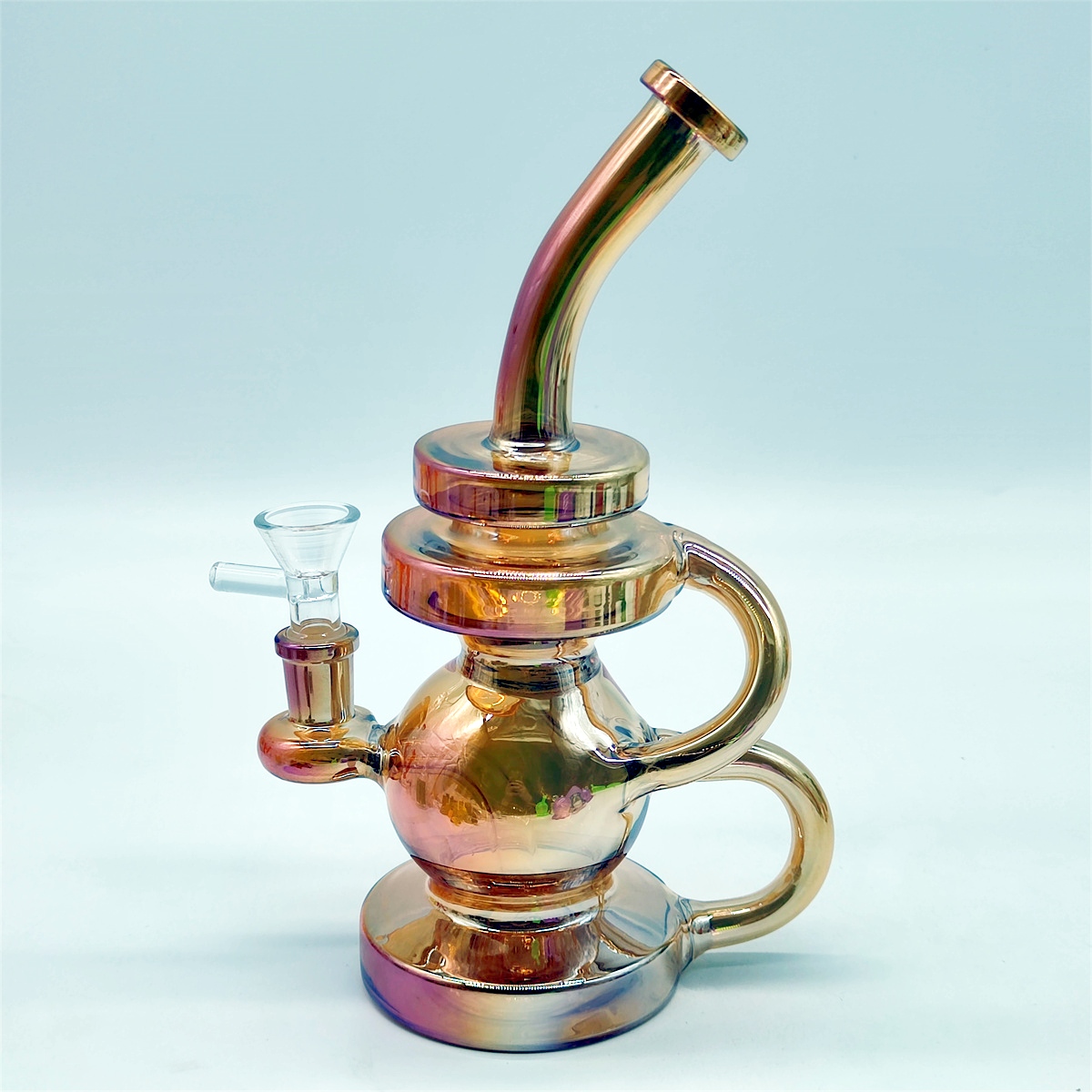 2024 Mehrfarbig getöntes lila Glas 9-Zoll-Glasbongs Wasserpfeife Bong Tabakrauchrohr 14 mm Schüssel Dab Rig Recycler Bubbler-Rohre