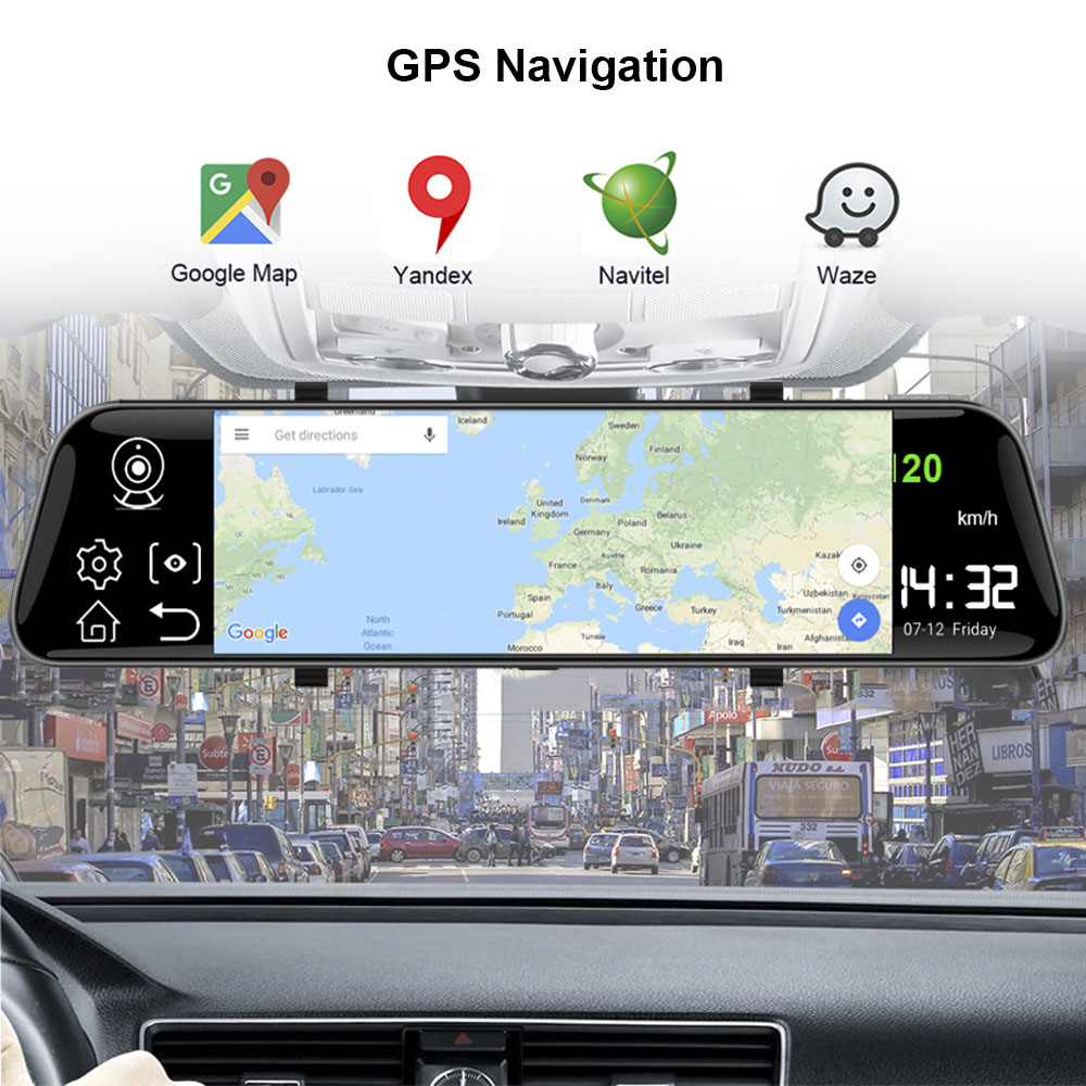 HGDO 12" 3 in 1 Dash Cam Android 4G GPS NAVI WiFi Dual Cameras FHD 1080P Auto Rearview Mirror Driving Video Recorder 24H Monitor