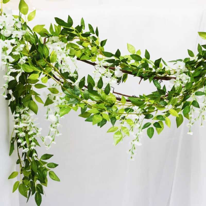 Decorative Flowers Wreaths 180cm Fake Ivy Wisteria Flowers Artificial Plant Vine Garland for Room Garden Decorations Wedding Arch Baby Shower Floral DecorL2403