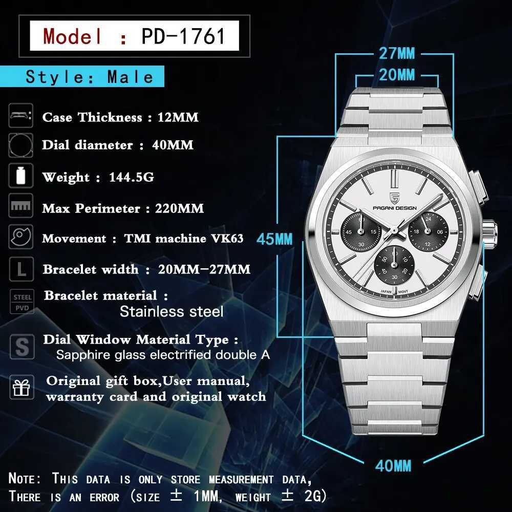 Montres-bracelets PAGANI DESIGN 2024 nouveaux hommes montres à Quartz montres d'affaires VK63 hommes horloge Top marque montre de luxe hommes chronographe montre pour hommes 24329