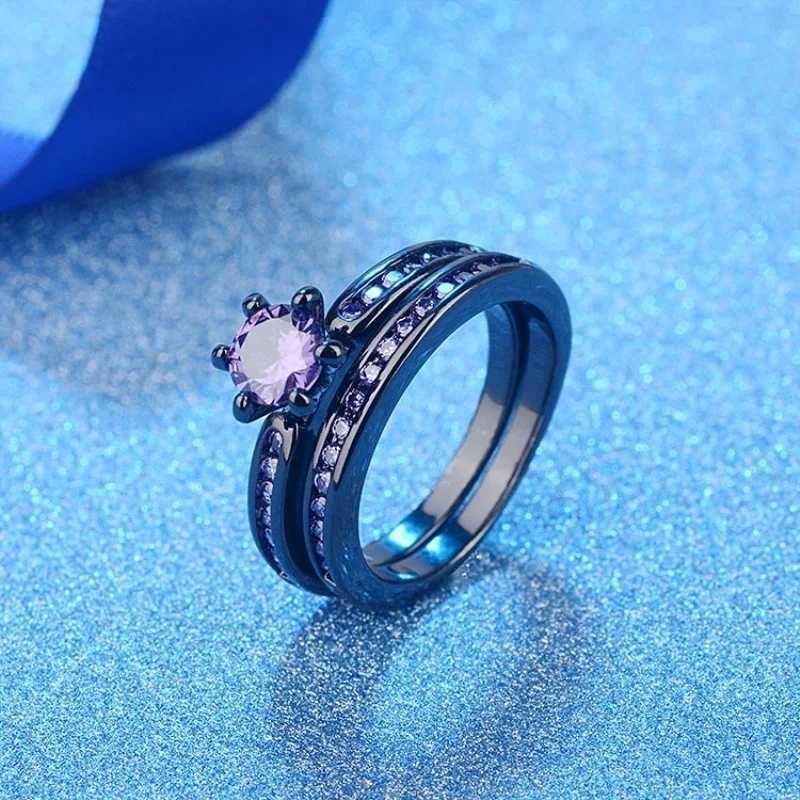 Anéis de casamento charme casal anéis romântico roxo strass mulheres anéis conjunto na moda homens aço inoxidável celta dragão anel moda jóias 24329