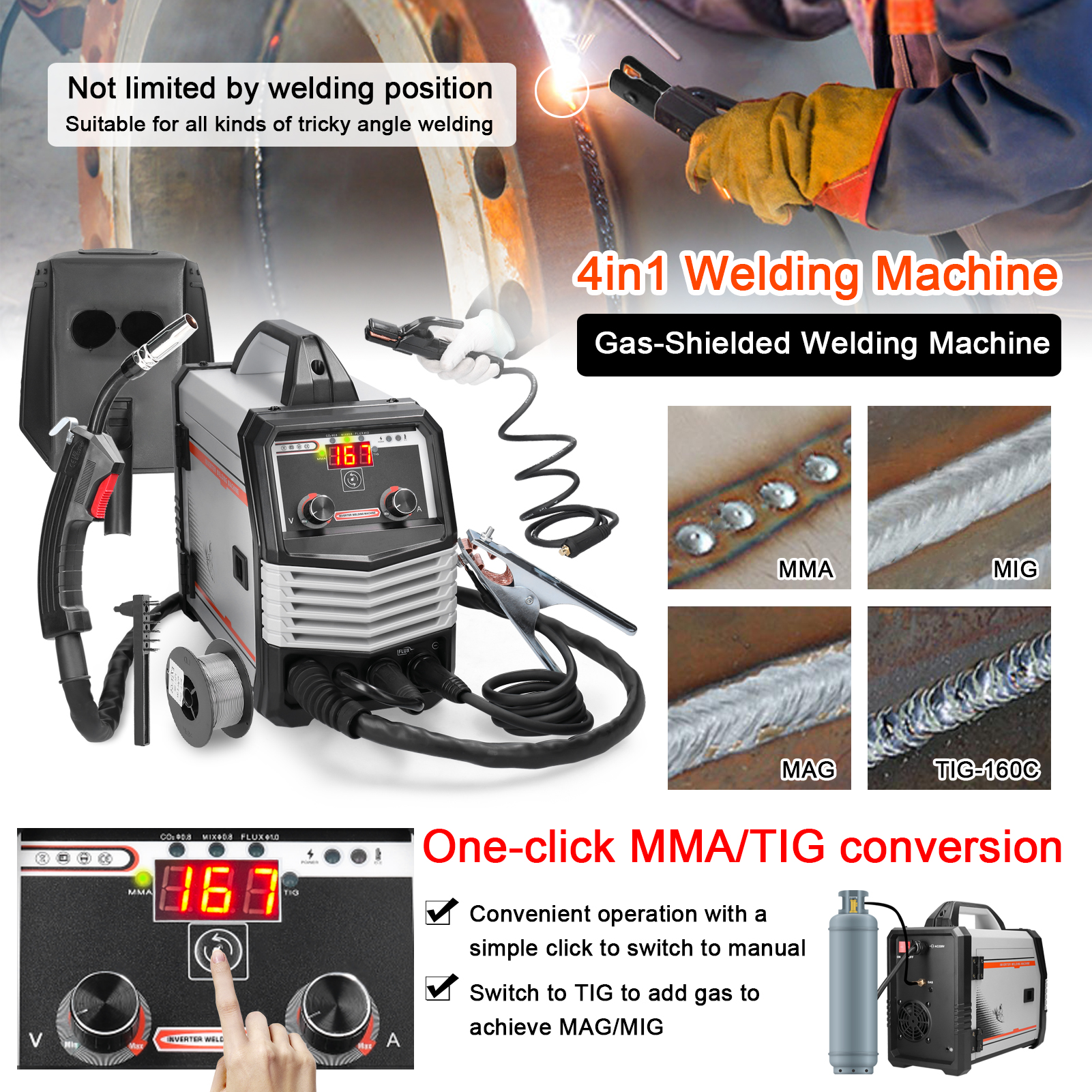 KKMOON 4IN1 MIG MMA MAG MAG TIG-160C Machine de soudage semi-automatique IGBT Welder Welder Weldding Machine MIG Souder