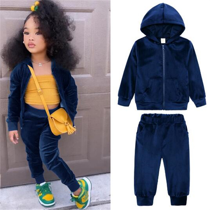 Kids Clothing Sets Sweaters Hoodies Fashion Autumn Girl Boy Sweatshirts Toddler Baby pleuche Coats Tops +pants Suit Children Tracksuit