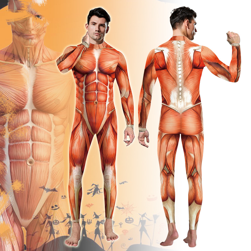 남성을위한 할로윈 코스프레 의상 여성 3D 인쇄 근육 인간 해부 신체 수트 점프 수트
