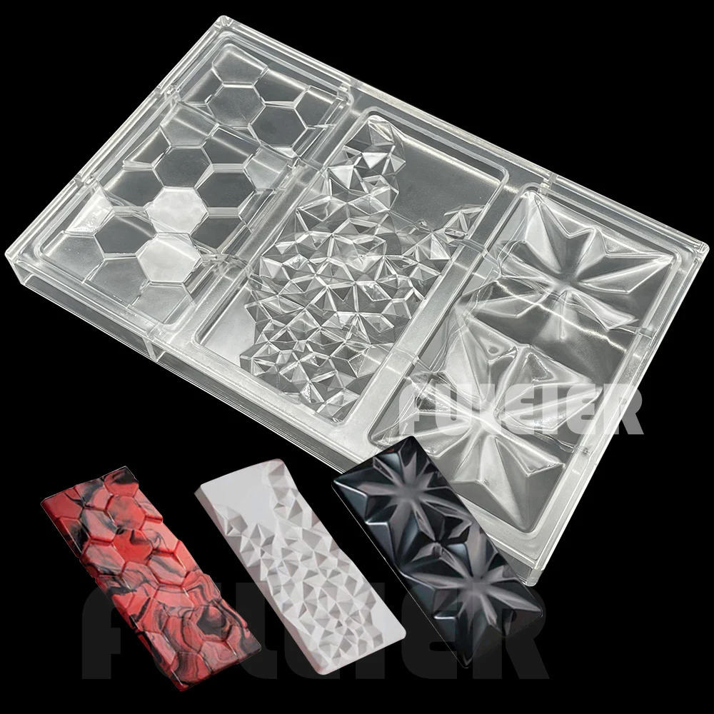 3 Cavity Chocolate Candy Bar Mold Polycarbonate Honey Diamond Block Decor Baking Mould Confectionery Tools 240325