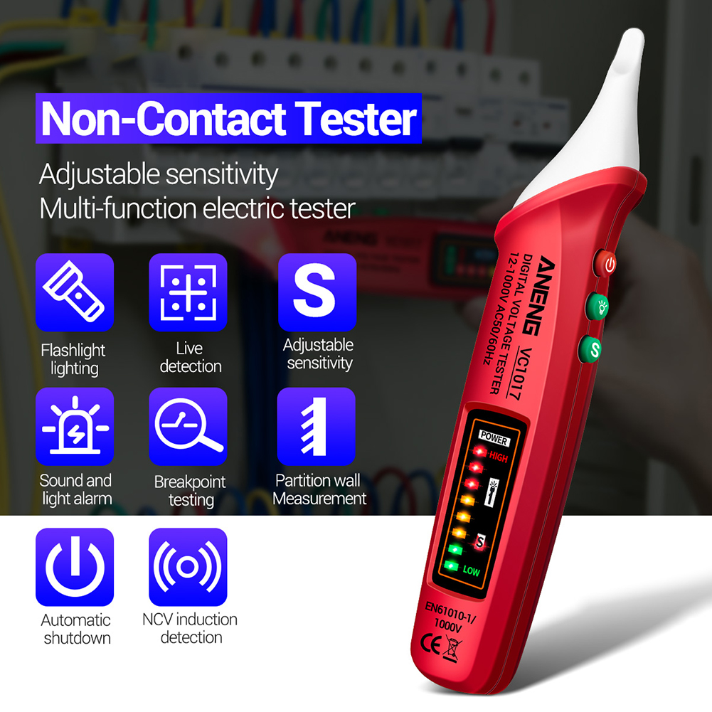 VC1017非接触ペンスタイルLEDライト電動ツールセンサーテスターアラームデジタルインテリジェントAC電源電圧メーター