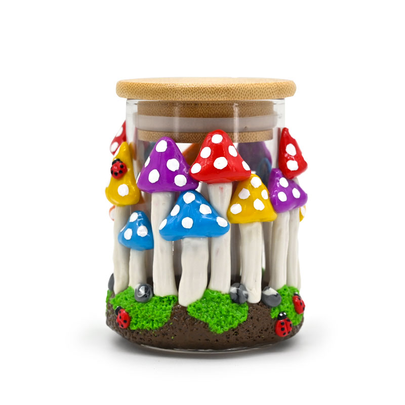 4.5in,Handmade Kneading Polymer Clay Tobacco Canister With Cartoon Mushroom,Borosilicate Glass Smoking Ashtray With Bamboo Cover,Glass Vase,Home Decorations