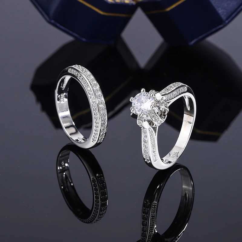 Wedding Rings High Quality Crystal Zircon Wedding Ring Set Fashion Big Stone Finger Ring Promise Bridal Engagement S925 Silver Rings for Women 24329