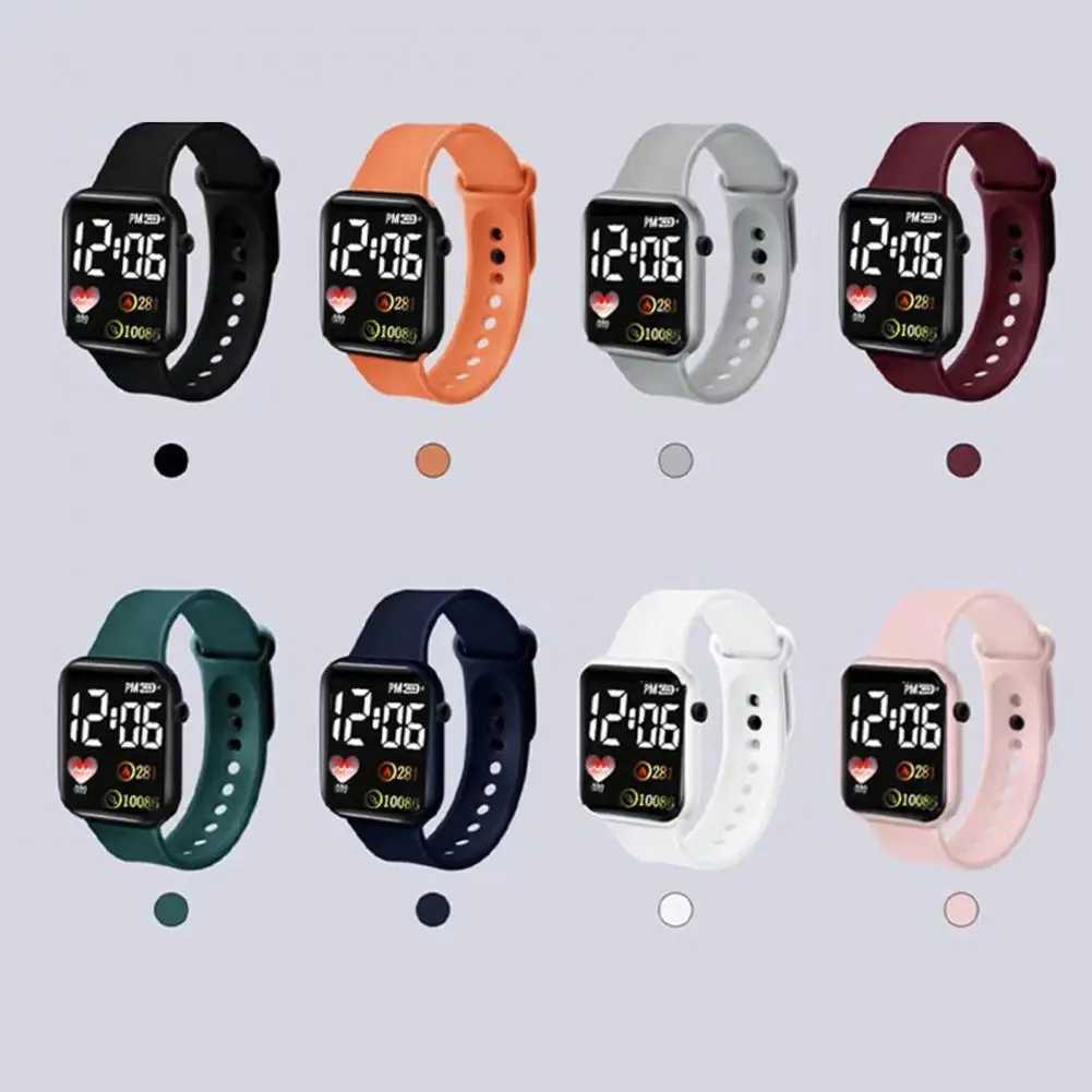 Wristwatches Digital Wristwatches Luminous Square Dial Non Waterproof Electronic Watch Adjustable Precise Time Heart Print LED Wrist Watch 24329