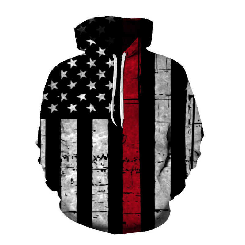 Höst och vinter 2023 New Mens Casual Hoodie 3D American Flag Printed Youth Coat