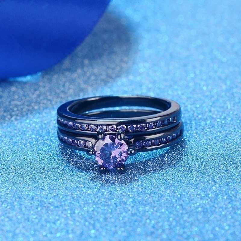 Anéis de casamento charme casal anéis romântico roxo strass mulheres anéis conjunto na moda homens aço inoxidável celta dragão anel moda jóias 24329
