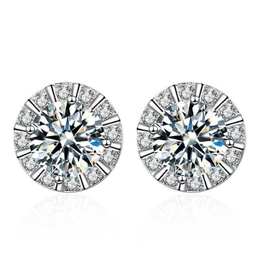 Stud Classic S925 Silver Round Moissanite Diamant Boucles d'oreilles Femmes Bijoux Plaqué Or Blanc 0 5ct 5mm Gift280t