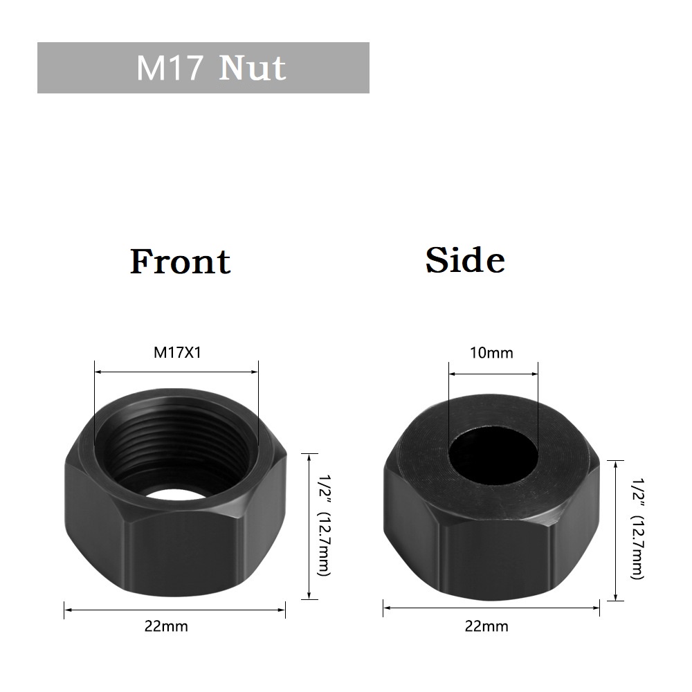 1x M17コレットチャックアダプタナット付きチャックアダプター6/ 6.35/ 8/ 9.5/ 10mm木材彫刻トリミングマシン電気ルーターミリングカッターツール