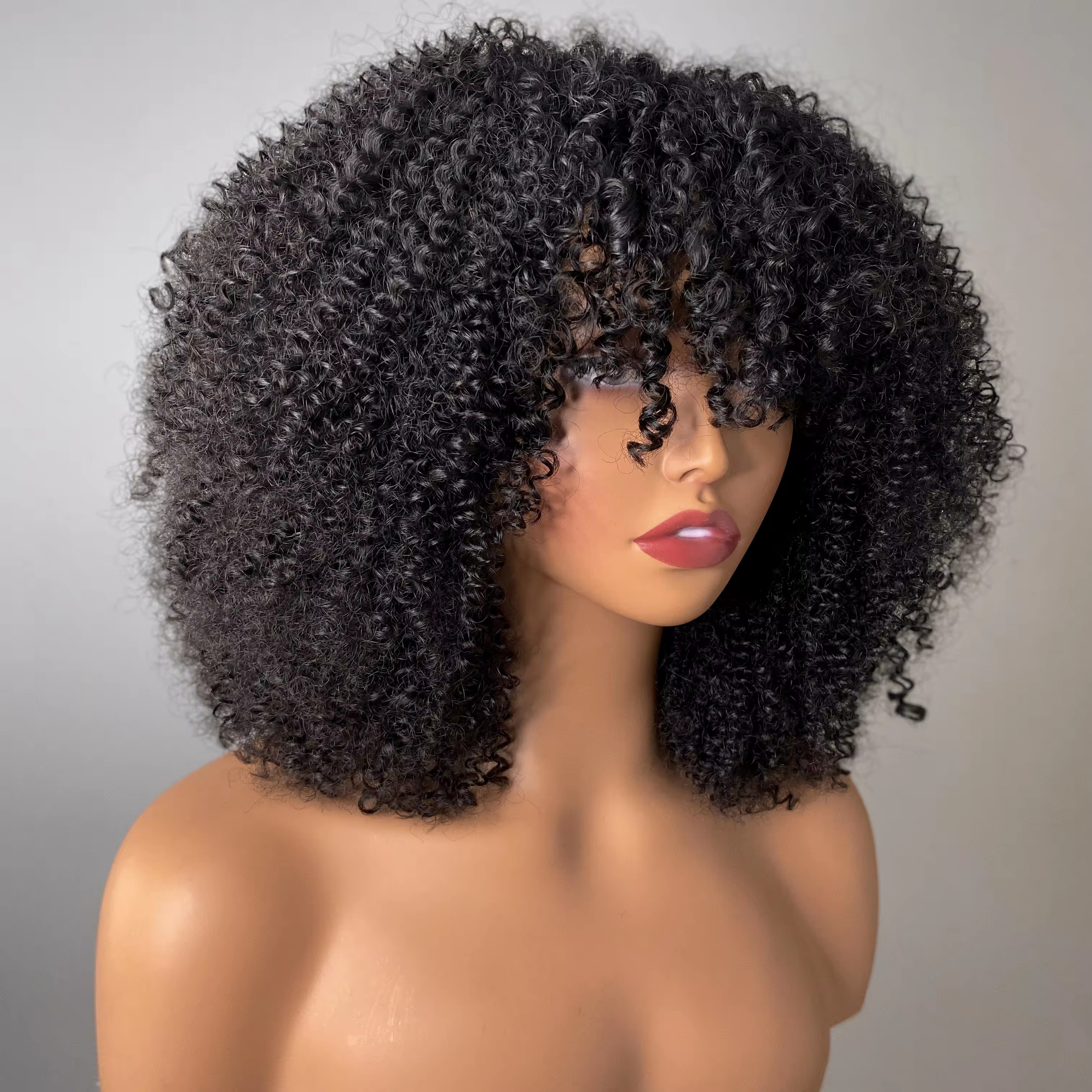 Pixie curls human hair wig short afro kinky curly bob with bang perruge machine made natural scalp women Daily use Hd Lace frontal wigs 130%density