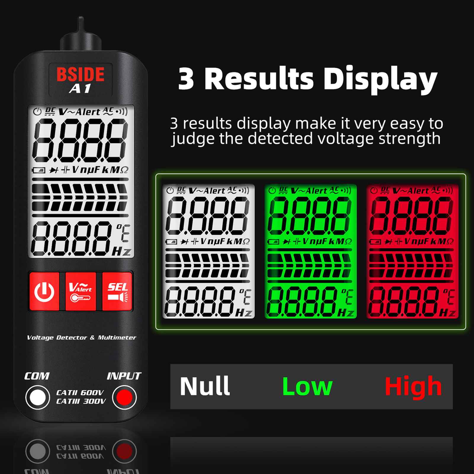 A1 Smart Digital Multimètre LCD Tester Tension Detector 2000 Compte la vérification de la résistance de fréquence de tension DC / AC Vérification du fil de continuité NCV