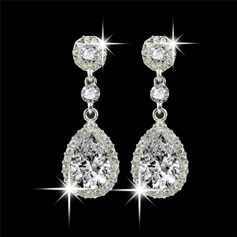 Shining Fashion Crystals Studs Earrings Dangles Silver Rhinestones Long Drop Earring for Women Iced Out Bridal Jewelry Lu329O