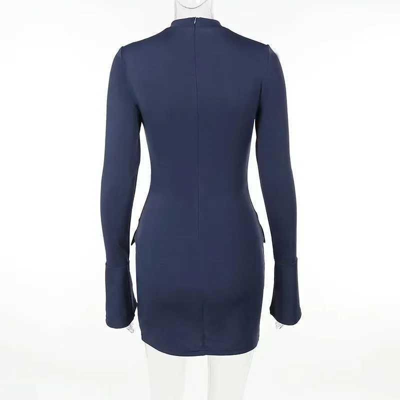 Urban Sexy Jurken 2023 Lente Elegante Woon-werk Mini Jurk Vrouwen Herfst Pocket Lange Mouw Bodycon Solid Lady Chic Party Club gewaden yq240330