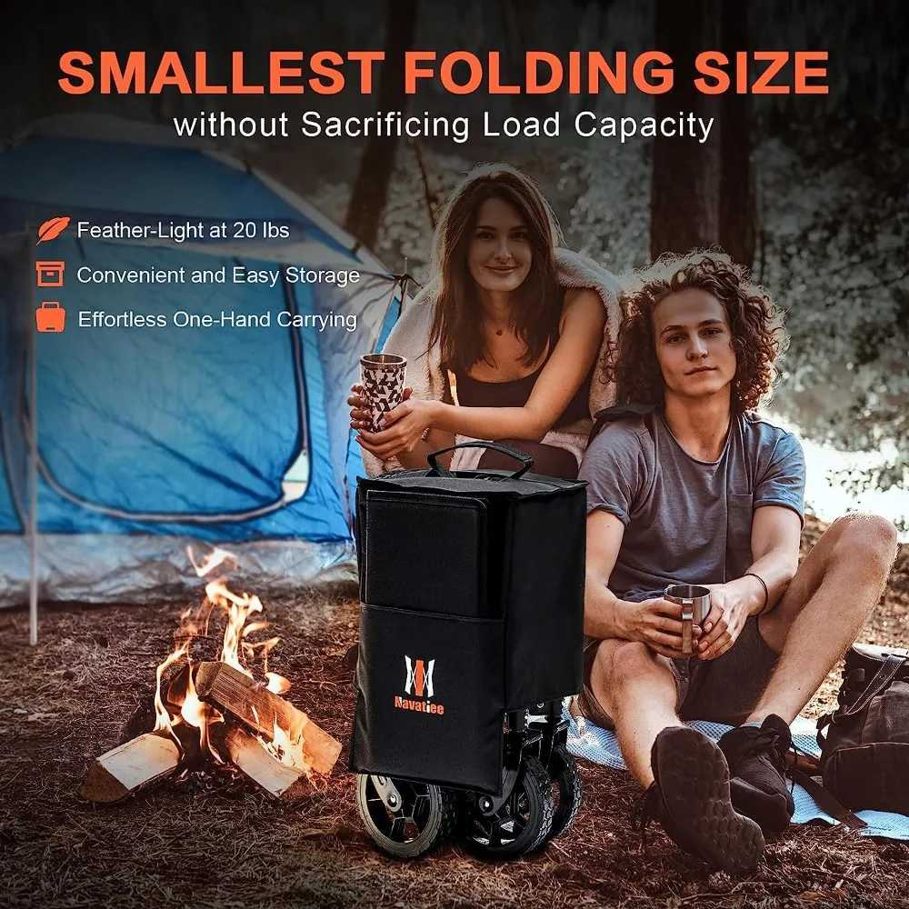 Camp Furniture Collapsible Folding Wagon Heavy Utility Cart with Side Pocket and Brakes Large Capacity Foldable Grocery Wagon for Outdoor Use YQ240330