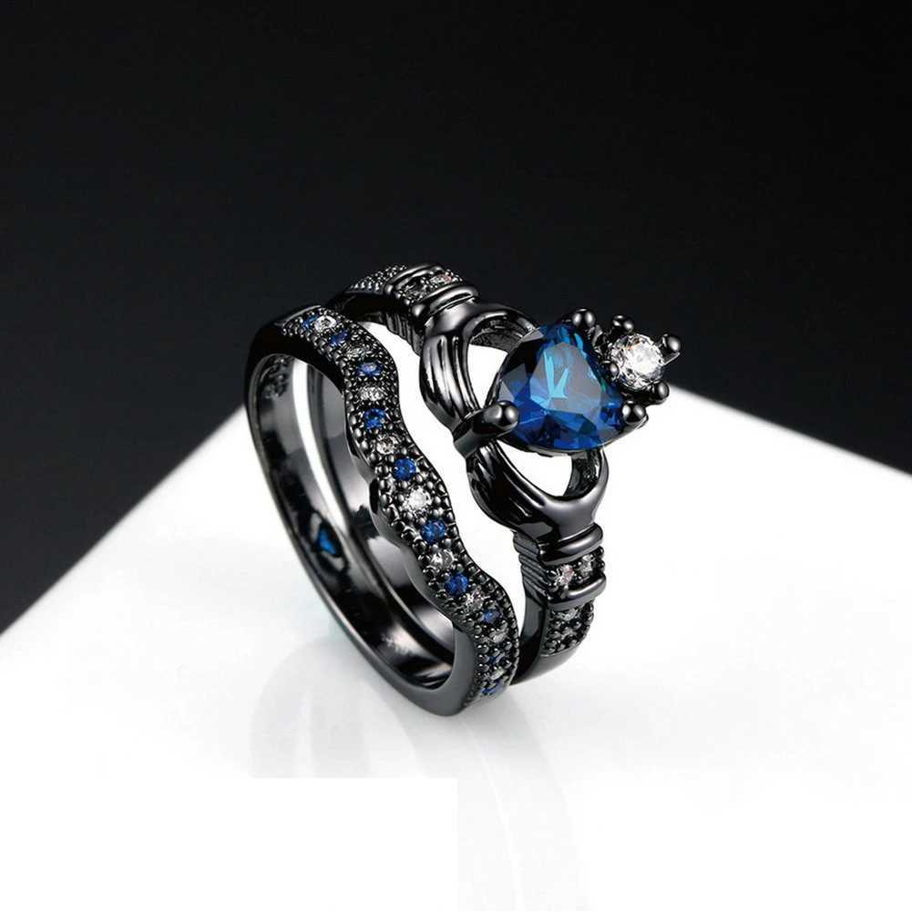 Wedding Rings Charm Couple Ring Mens Stainless Steel Celtic Dragon Ring Blue Zircon Womens Ring Sets Valentines Day Wedding Band Jewelry 24329