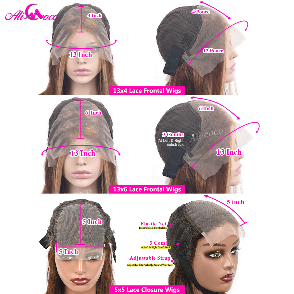 Highlight rosa braun gerade 5x5 Spitzenverschluss Perücken menschliches Haar für schwarze Frauen transparent 13x4 13x6 Straße Spitze Frontalperücke