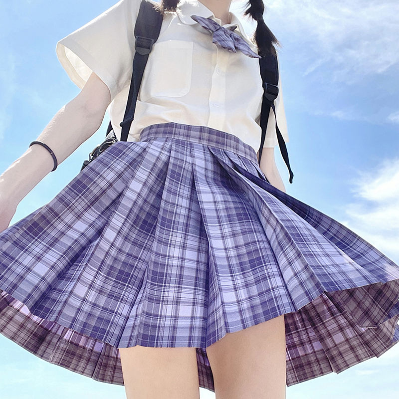 Schulmädchen JK Uniform plissierte Röcke Japanische Schuluniform hoher Taille karierte Rock sexy Seifuku -Uniformen für Frau Volles Set