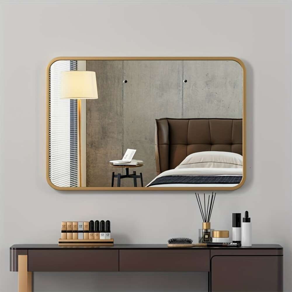 Miroir de maquillage mural suspendu avec cadre en alliage d'aluminium, accessoires de salle de bain, essentiel pour la maison, 1 pièce