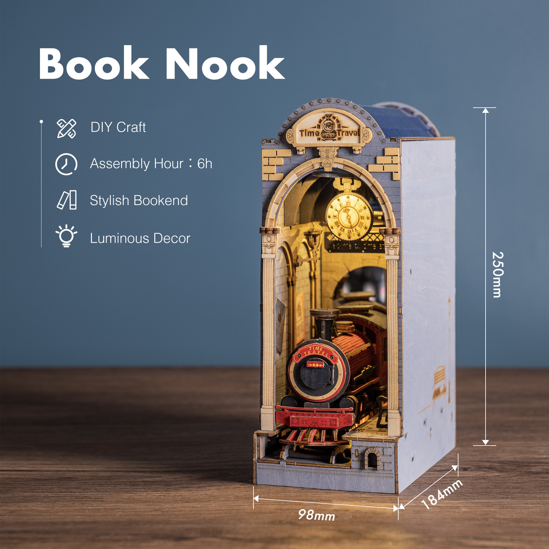 RoboTime Rolife DIY Dollhouse Book Nook Travel Time Travel 3d Wooden Puzzle Booknook for Bookshelf insert Decor - TGB04